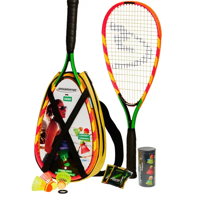 Speedminton Sett S600 2 racketer, 3 baller, 2 lys og bag 