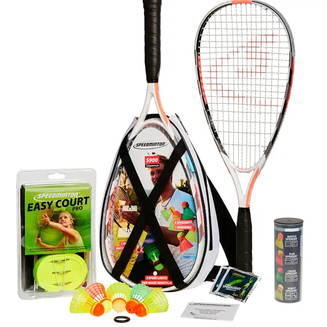 Speedminton Sett S900 2 racketer, 5 baller, banemarkering ++ 